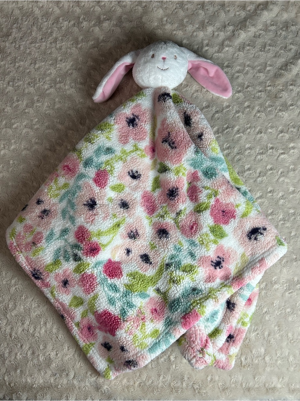 Thro Rilynn Bunny Rabbit Lovey Security Blanket Pink White Floral Large Oversize